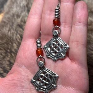 Stunning vintage sterling silver ethnic carnelian earrings